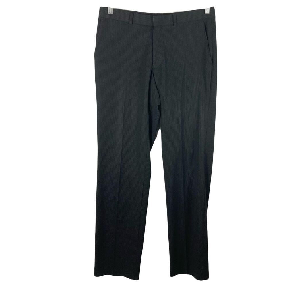 Nwot MARKS&SPENCER Dress Pants Men 34X33 Wool Blend Black Pinstripe Tailored